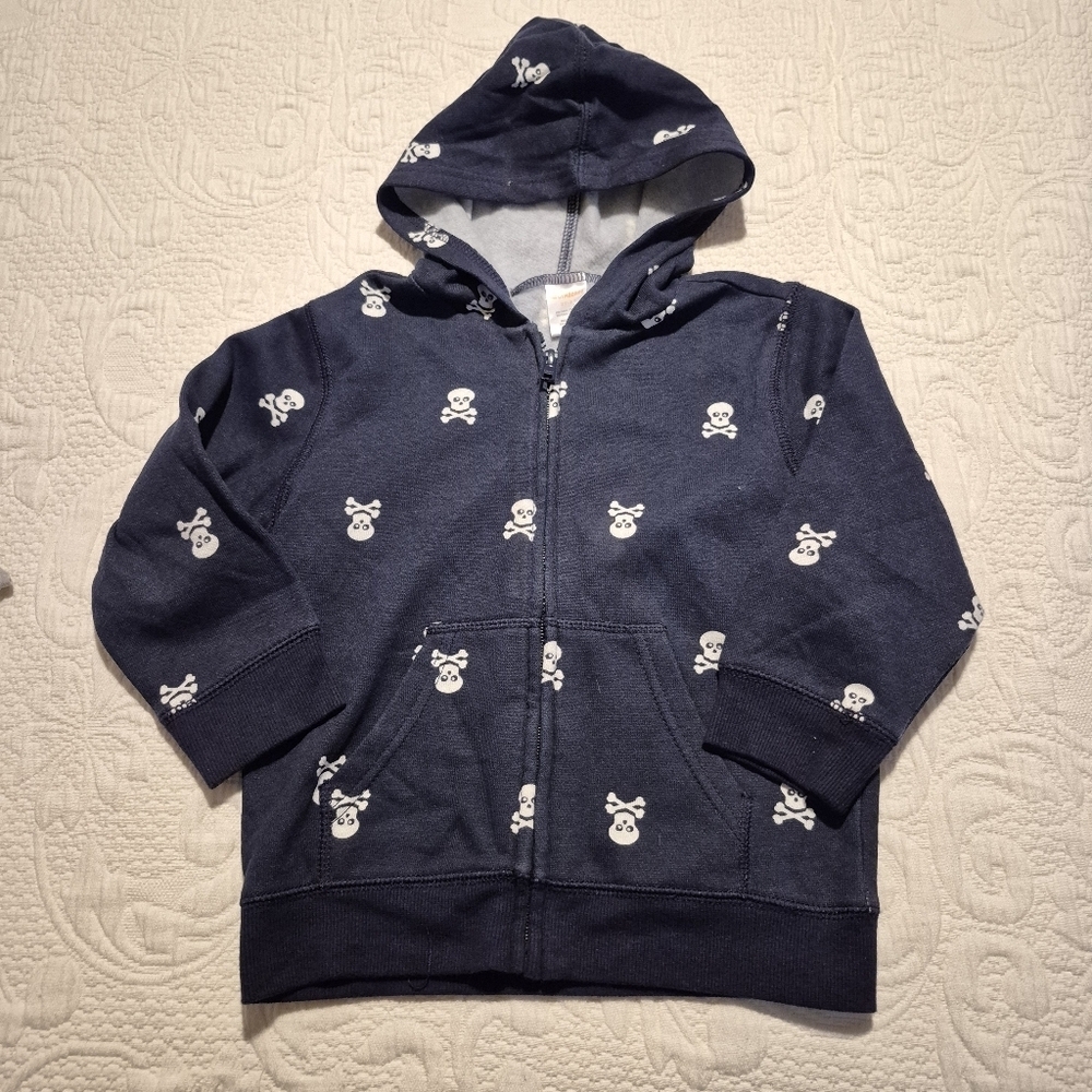 Gymboree boys size 2T navy with white skull print full zipper hoodie, NWOT